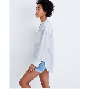 🕒 Madewell Linen Blend Novella Popover Tunic Top White LS Button | XS